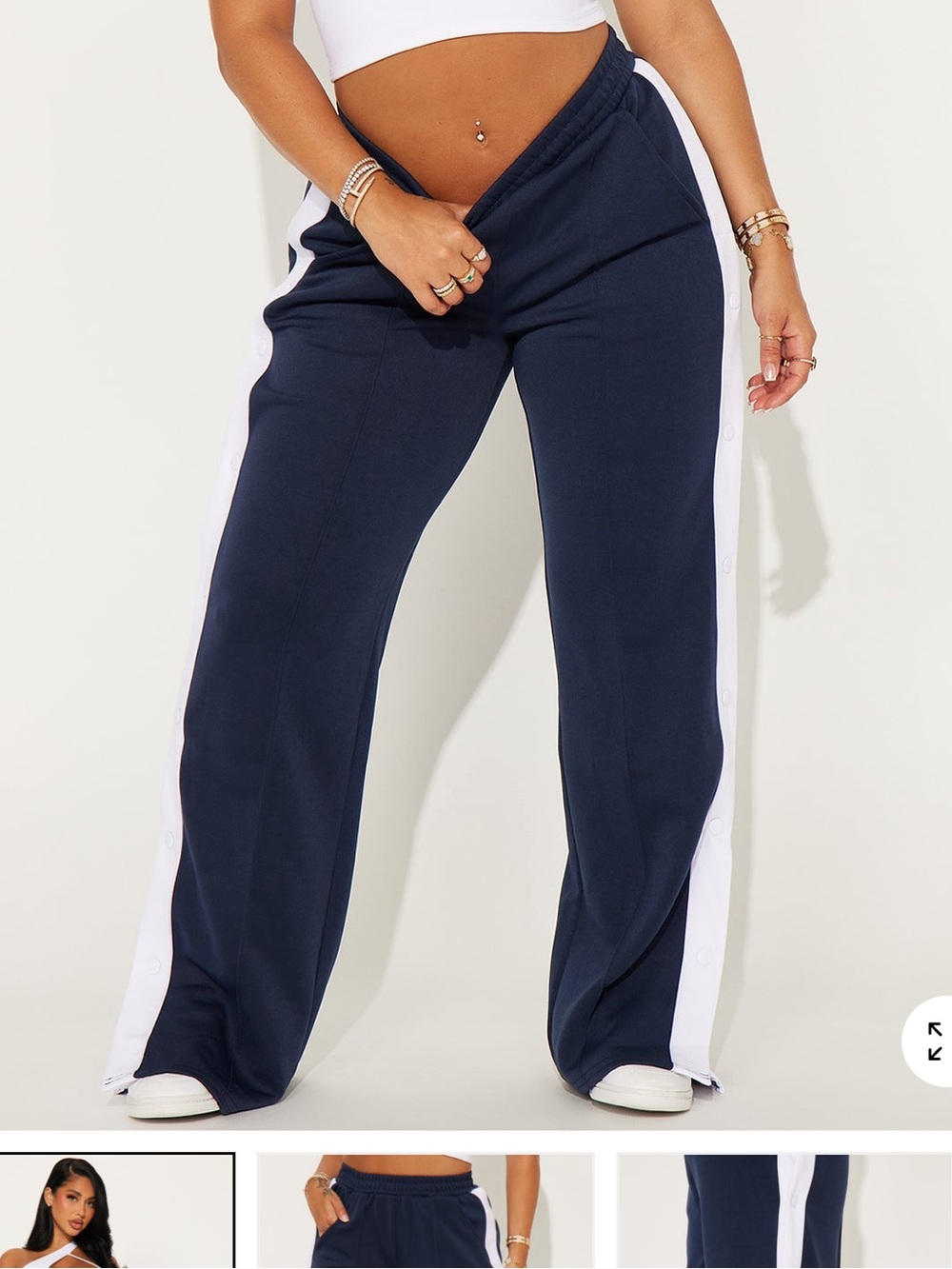 Fashion Nova Navy Snap-Down Side Stripe Track Pants